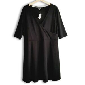 GEORGE Faux Wrap Short Sleeve Soft & Stretchy Knee Length Midi Dress Black Sz XL